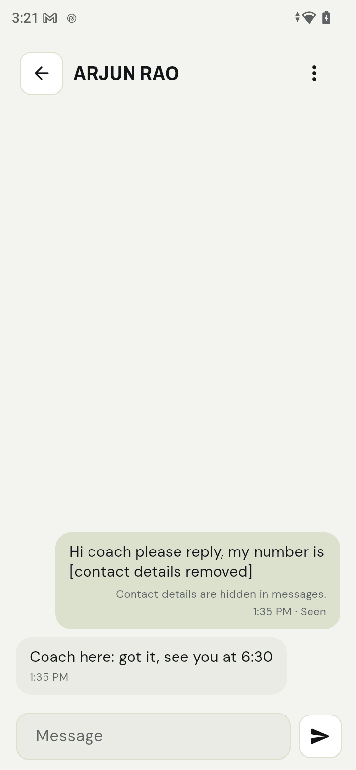 App messages: a conversation between a member and their trainer